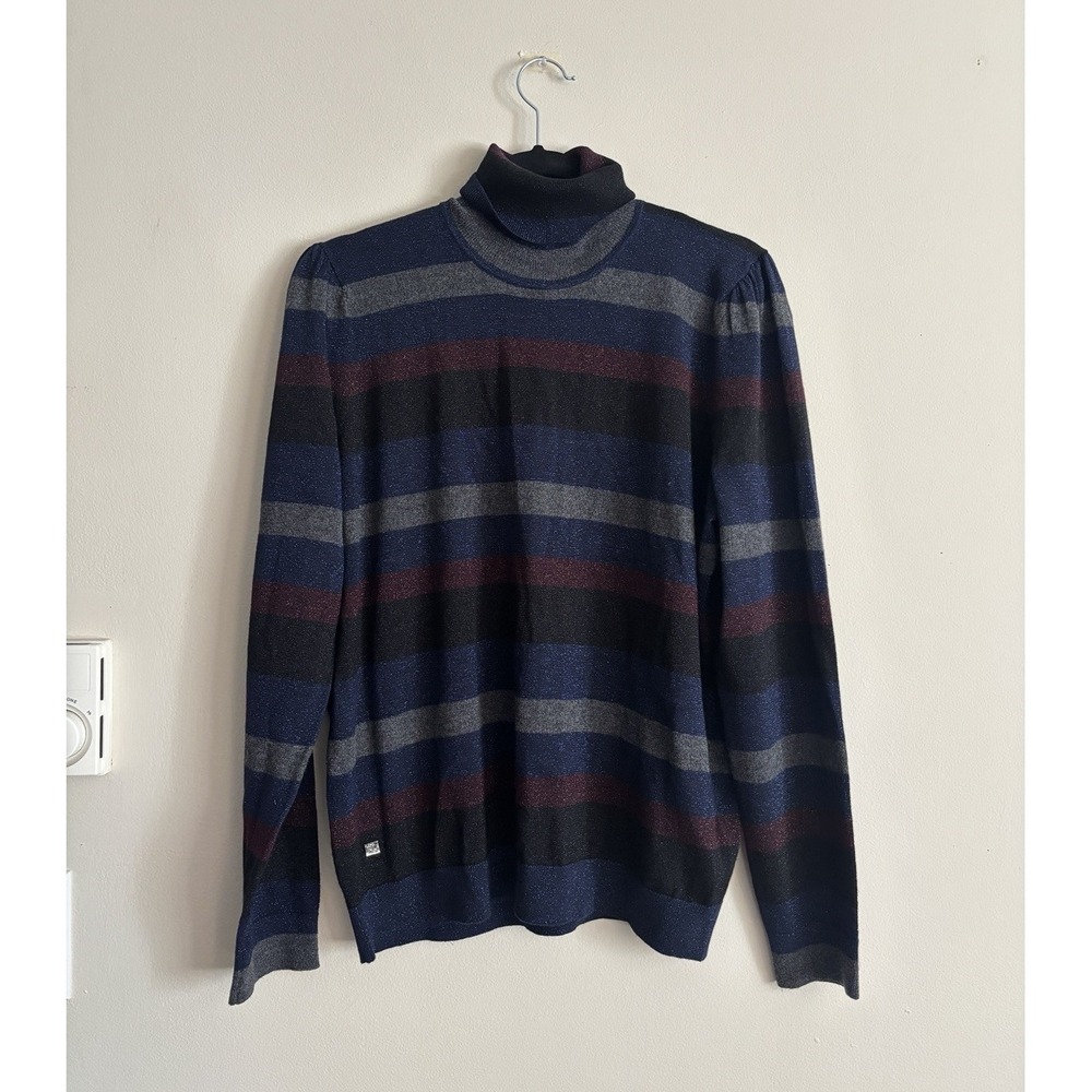 Lauren Ralph Lauren XL Striped Turtleneck Sweater Going Out Glitter Black Purple
